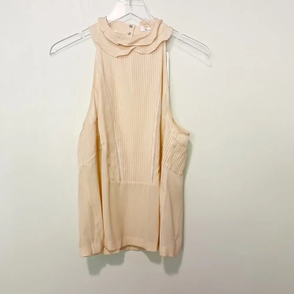 NWT A.L.C. Pleated‎ Sleeveless High Neck Silk Blouse in Blush size 12 - Picture 3 of 8